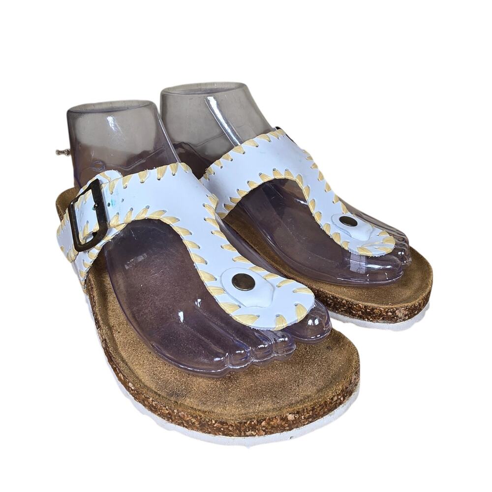 Bio-Gold Cork Footbed Sandal Thong Yellow/White/Brown size 6.5 Made in Italy